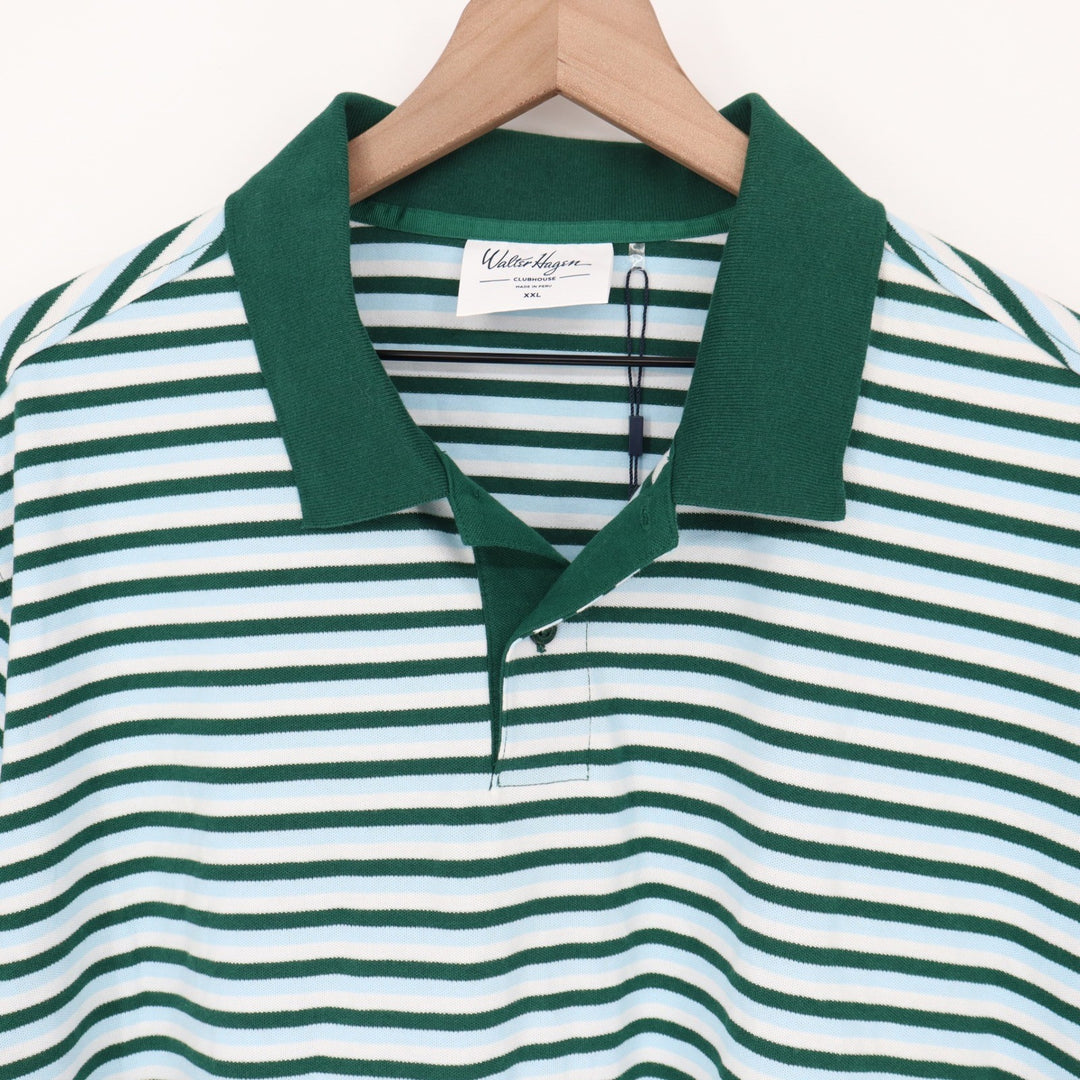 Walter Hagen Clubhouse Stripe Pique Polo Mens XXL Blue Green Golf Shirt
