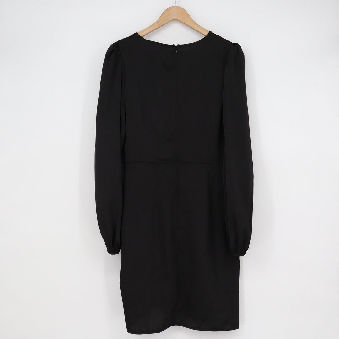 SHEIN Black Surplice V-Neck Long Puff Sleeve Mini Dress Size L