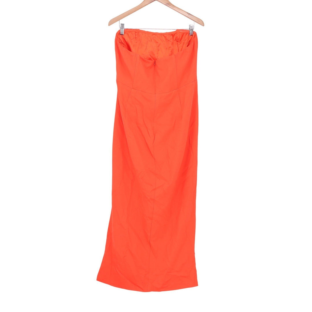 Showpo Avery Midi Dress Orange Strapless Draped Side Split US 14 NEW