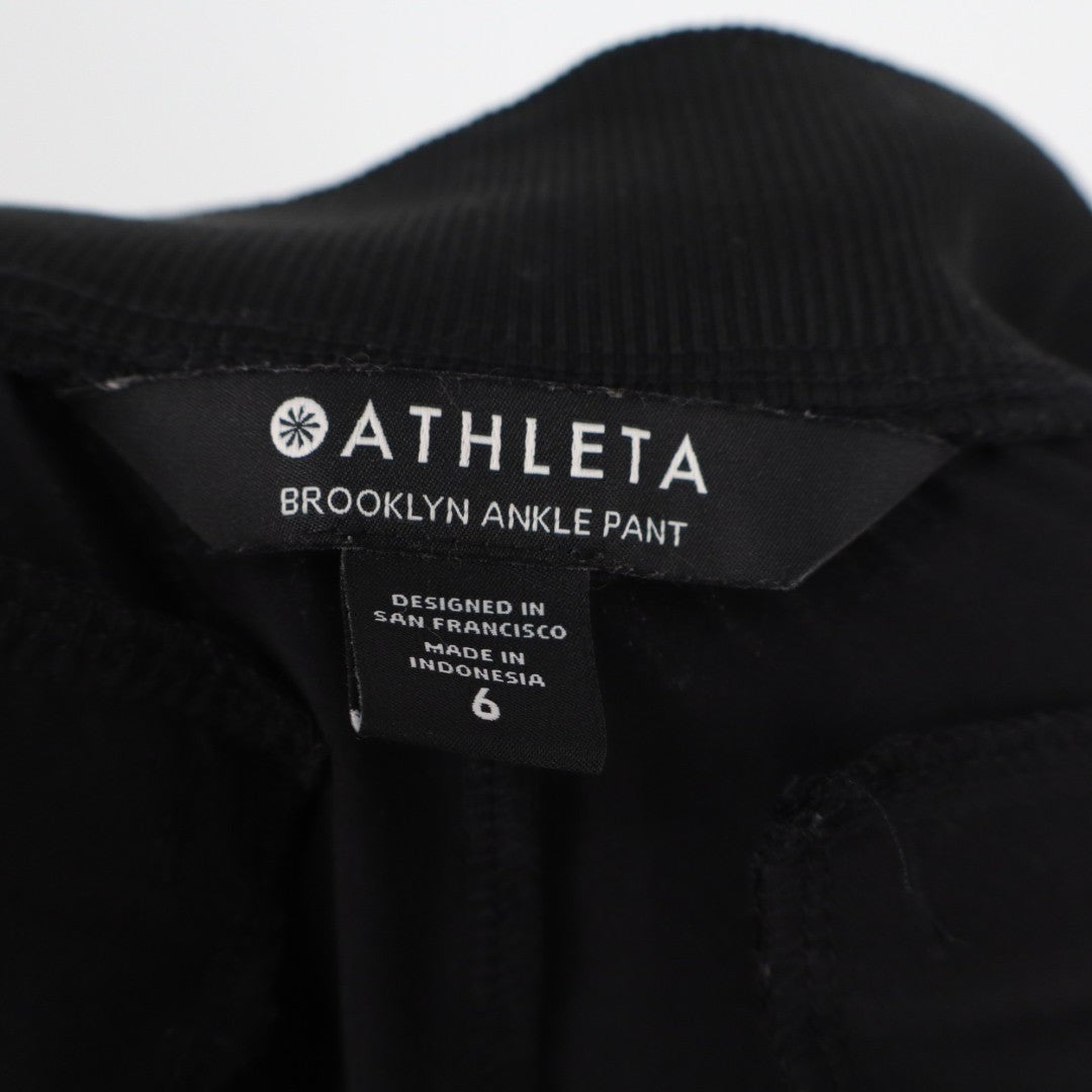 Athleta Brooklyn Ankle Pants Womens 6 Black Knit Stretch Slash Pockets Mid Rise