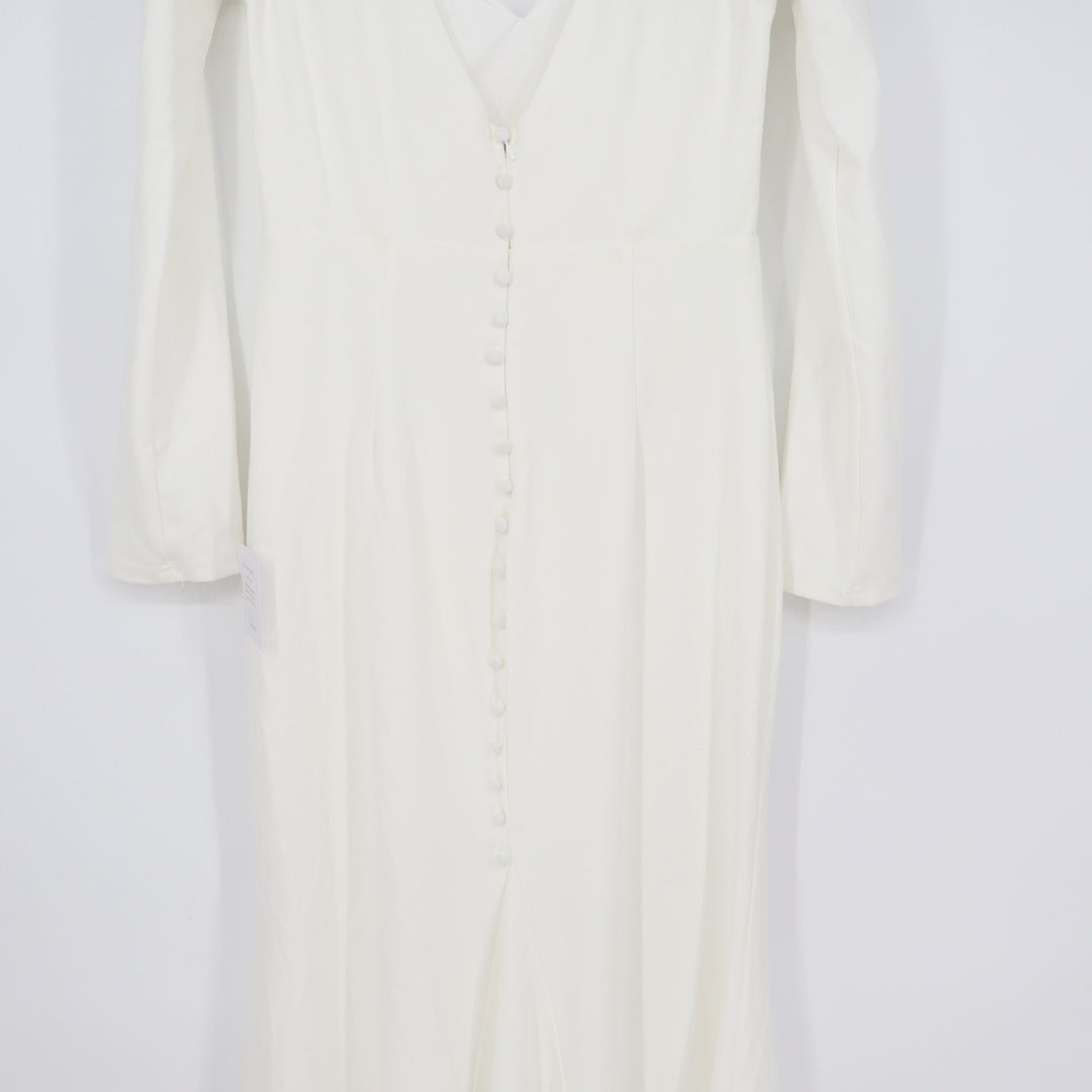Lulus Make it Outstanding Maxi Dress Womens Large White Long Sleeve Button Back