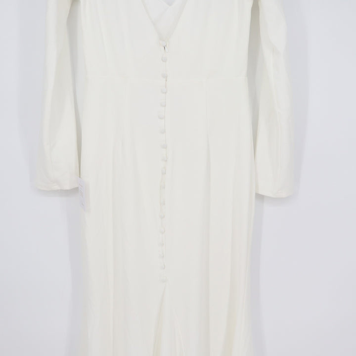 Lulus Make it Outstanding Maxi Dress Womens Large White Long Sleeve Button Back