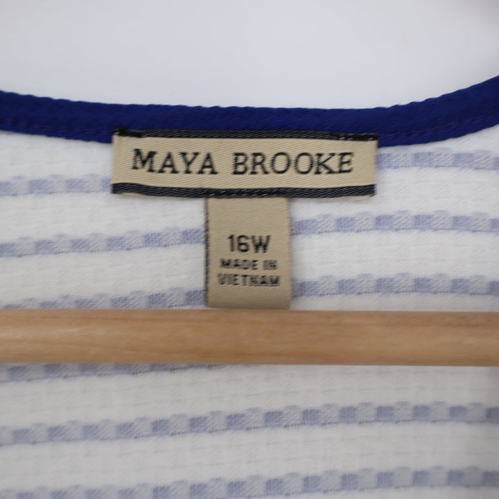Maya Brooke Dress Suit Set Womens 16W Blue White Sequin Sheath Bolero Good
