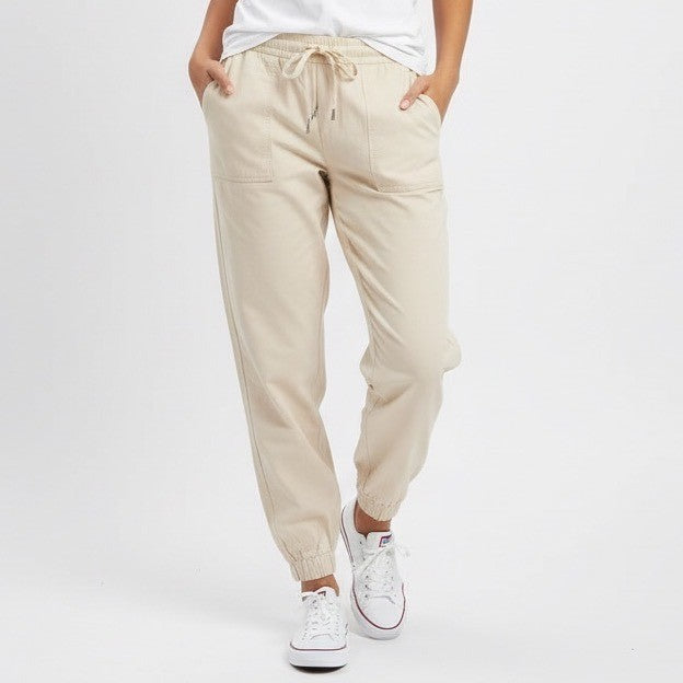 LOFT Outlet Beige Utility Jogger Pants Elastic Waist Drawstring Size L