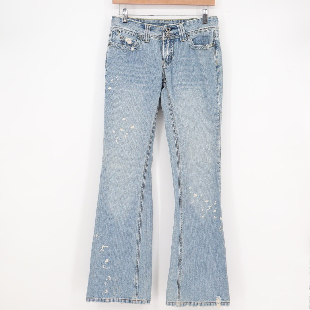Bongo Vintage Y2K Paint Splatter Flare Jeans Light Wash Distressed Size 5