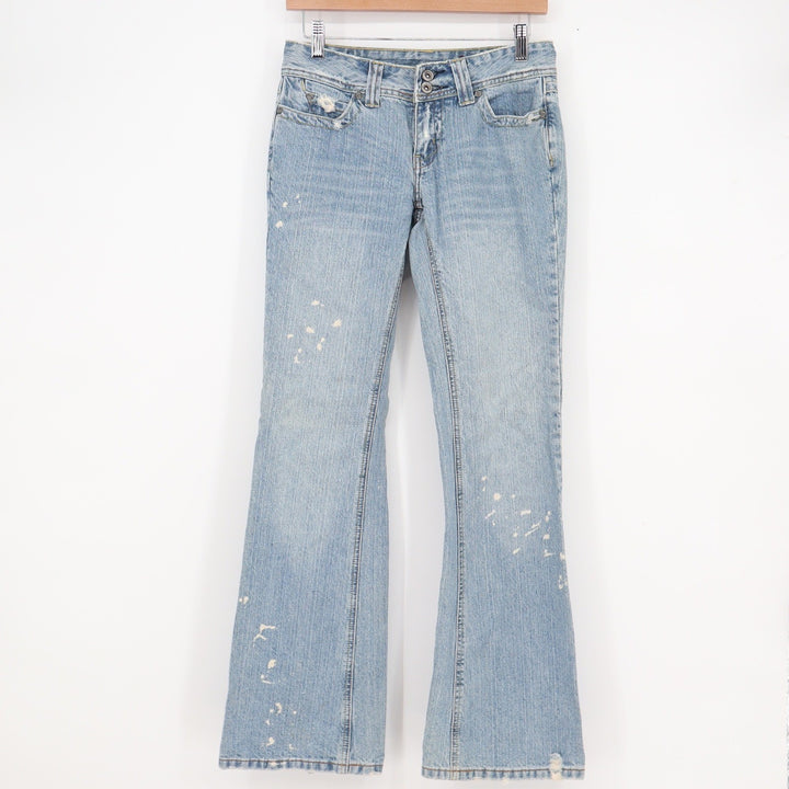 Bongo Vintage Y2K Paint Splatter Flare Jeans Light Wash Distressed Size 5
