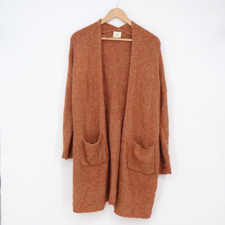 Luna Ivy Cardigan Womens M Rust Orange Open Front Longline Pockets