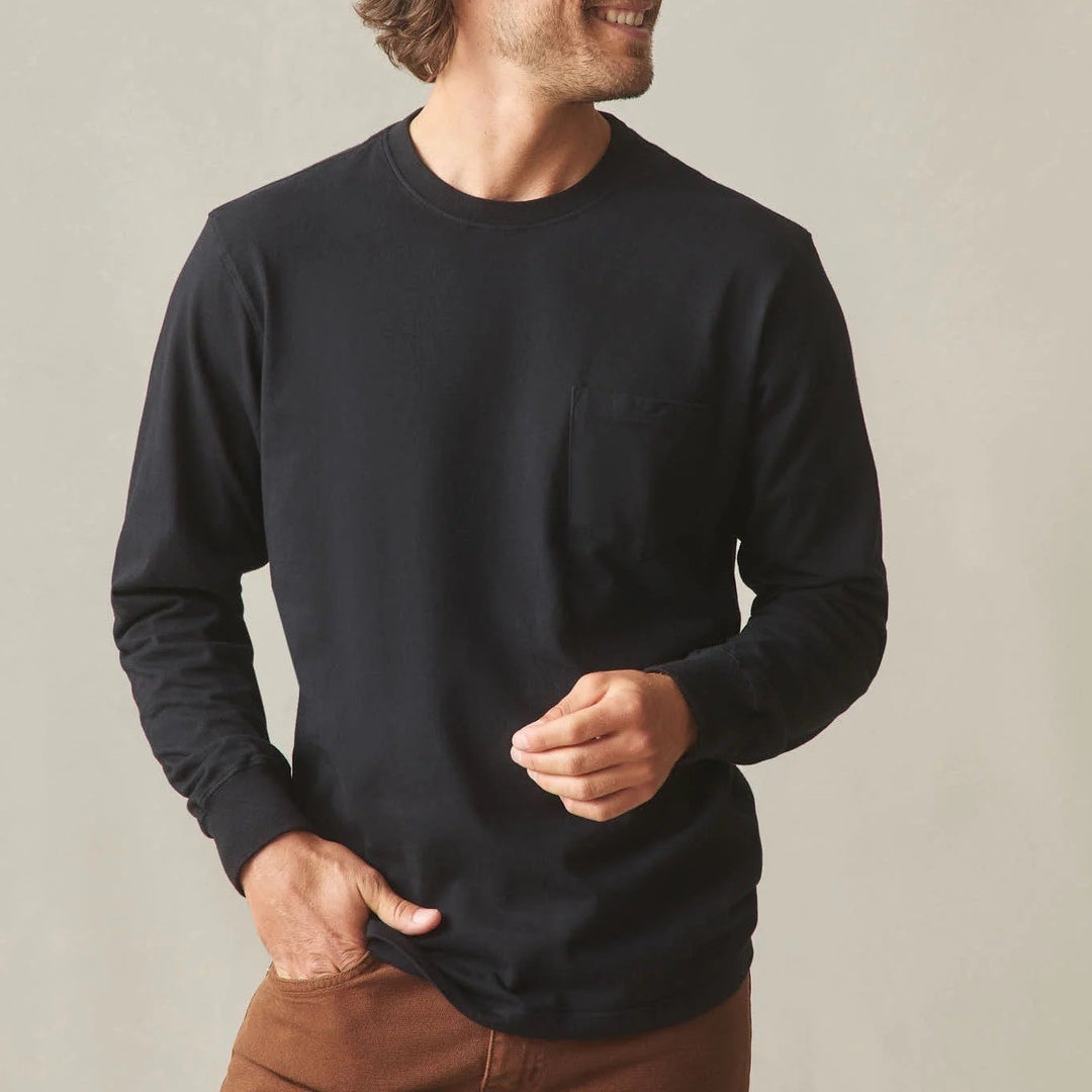 American Giant Mens Black Long Sleeve Pocket T Shirt Size XL Made in USA