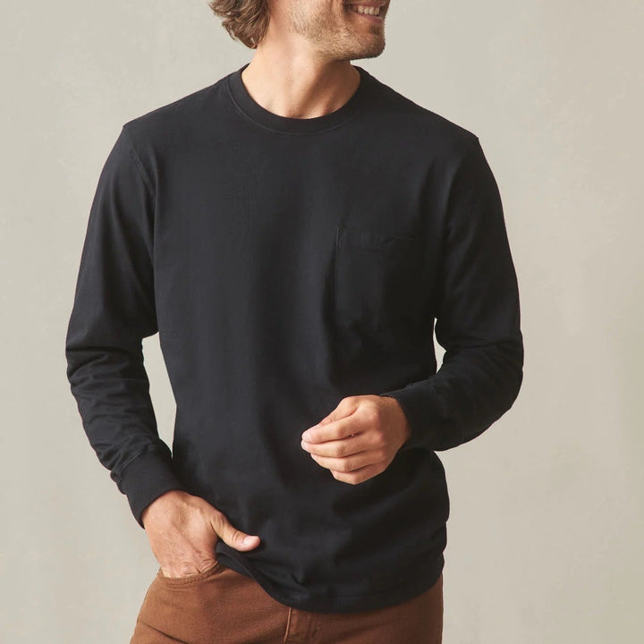 American Giant Mens Black Long Sleeve Pocket T Shirt Size XL Made in USA