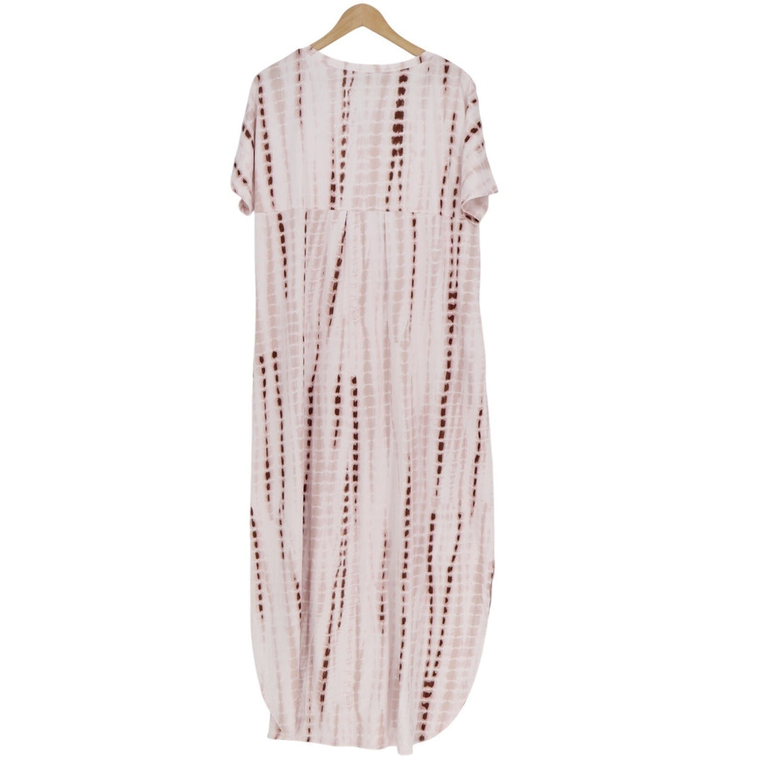 Arolina Boho Maxi Dress Womens 2XL Pink Tie Dye Stretch Short Sleeve V-Neck