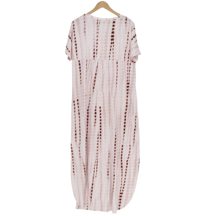 Arolina Boho Maxi Dress Womens 2XL Pink Tie Dye Stretch Short Sleeve V-Neck