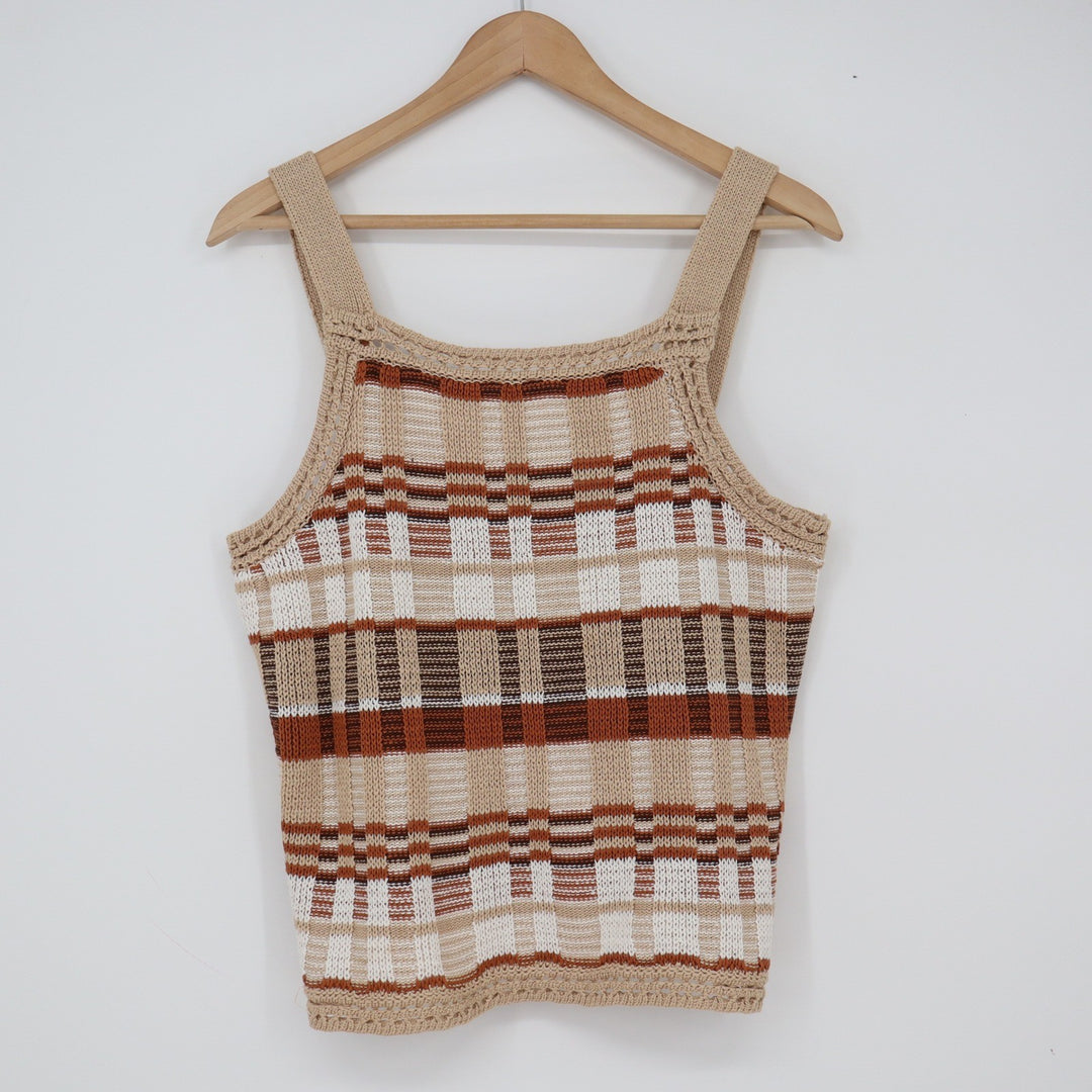 Banana Republic Tank Top Womens M Striped Knit Brown Tan Cotton Excellent