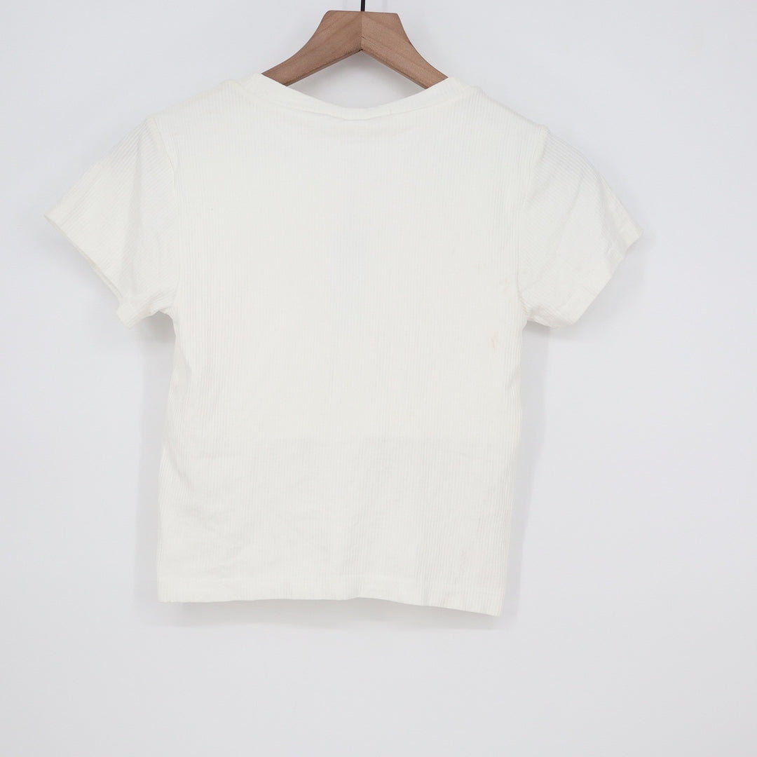 Calia Womens Seamless Crop Tee Pure White Ribbed Short Sleeve Top L