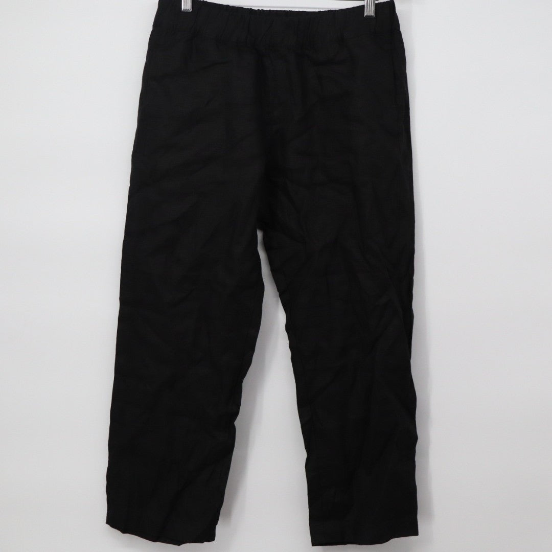 American Giant Pants Women Medium Black Linen Elastic Waist Relaxed Fit Wide Leg