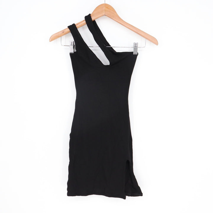 Naked Wardrobe Black One Shoulder Double Strap Mini Dress XS