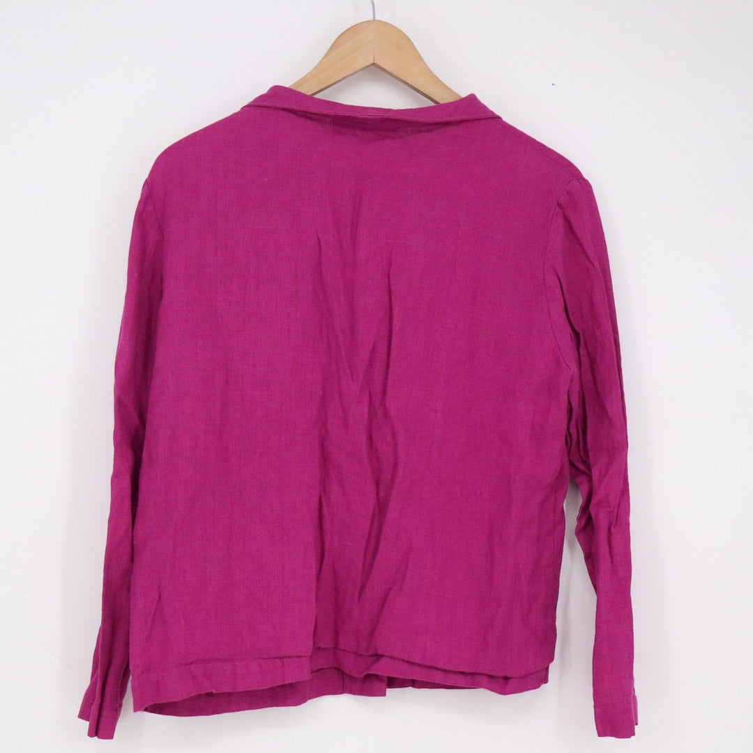 Christopher Calvin Magenta Pink 100% Linen Button Front Shirt Jacket Womens S