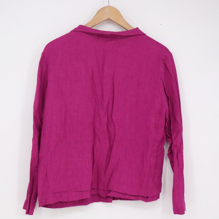 Christopher Calvin Magenta Pink 100% Linen Button Front Shirt Jacket Womens S