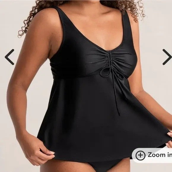 Shapermint Essentials Wireless Adjustable Ruched Front Tie Tankini 3XL Blue
