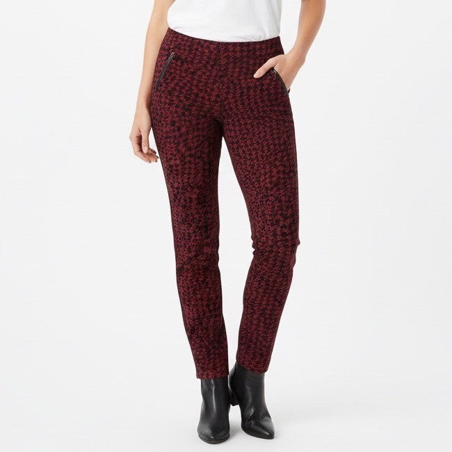 Chico's Juliet Ankle Pants Womens 14 Red Houndstooth Slash Pockets Tapered Leg