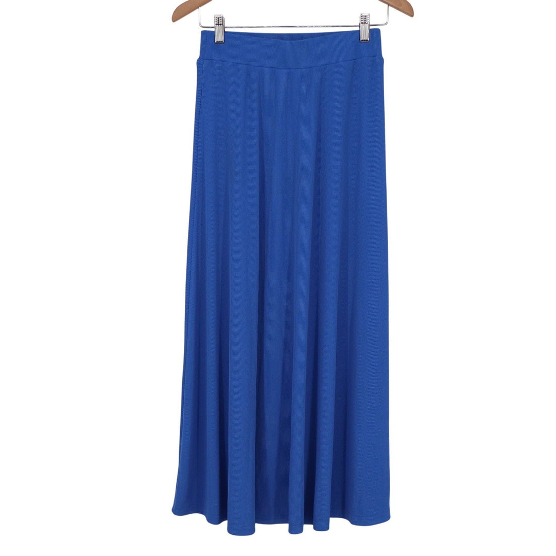 Unbranded Royal Blue Ribbed Knit Maxi Skirt High Waisted Flowy Size S