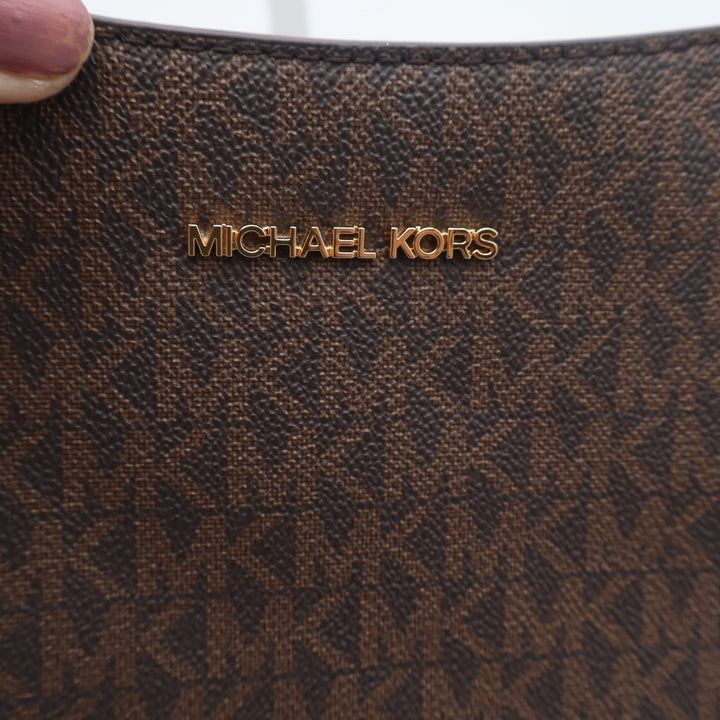 Michael Kors Jet Set Large East West Crossbody Bag Brown Logo Signature PVC
