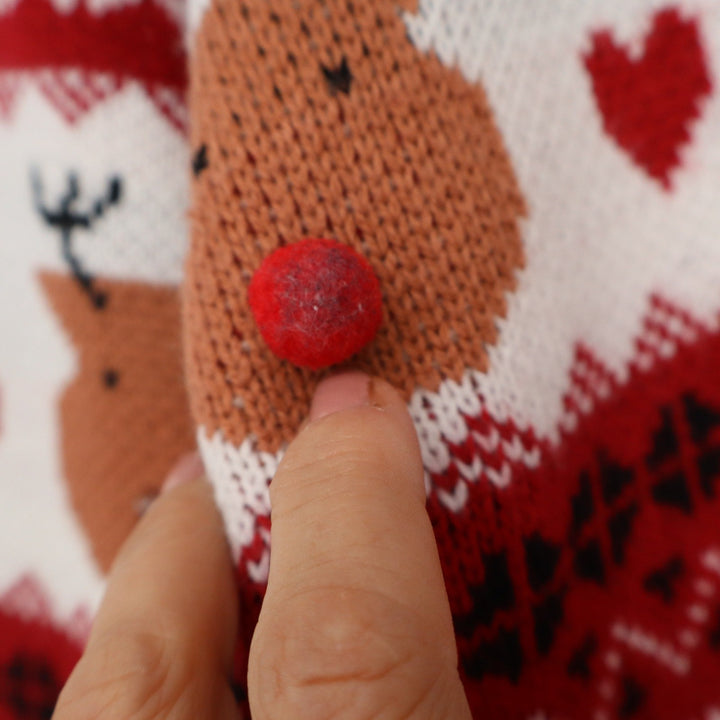 Red Fair Isle Reindeer Christmas Sweater Womens Size S Pom Pom Holiday Knit