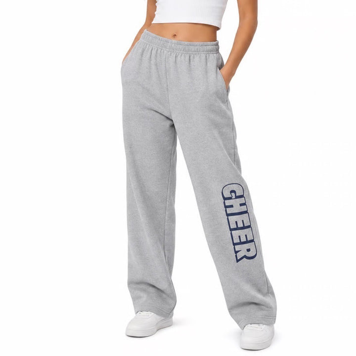 Jerzees Sweatpants Womens S NuBlend Gray Cheer Graphic Wide Leg Excellent