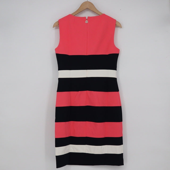 Tommy Hilfiger Coral Navy White Striped Sheath Dress Sleeveless Size 8