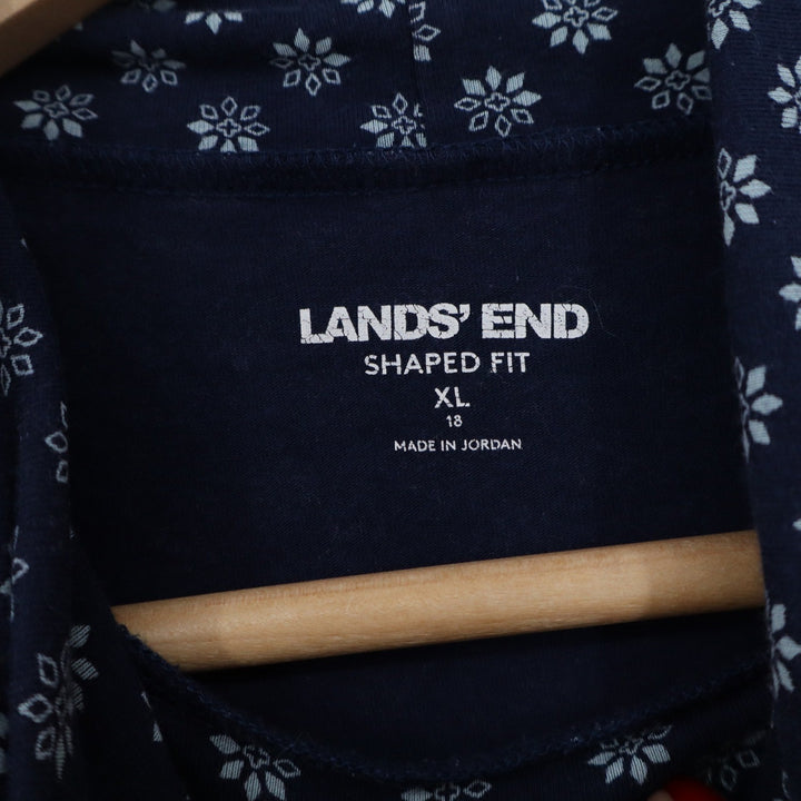 Lands End Womens XL Navy Blue Snowflake Print Mock Neck Long Sleeve Top