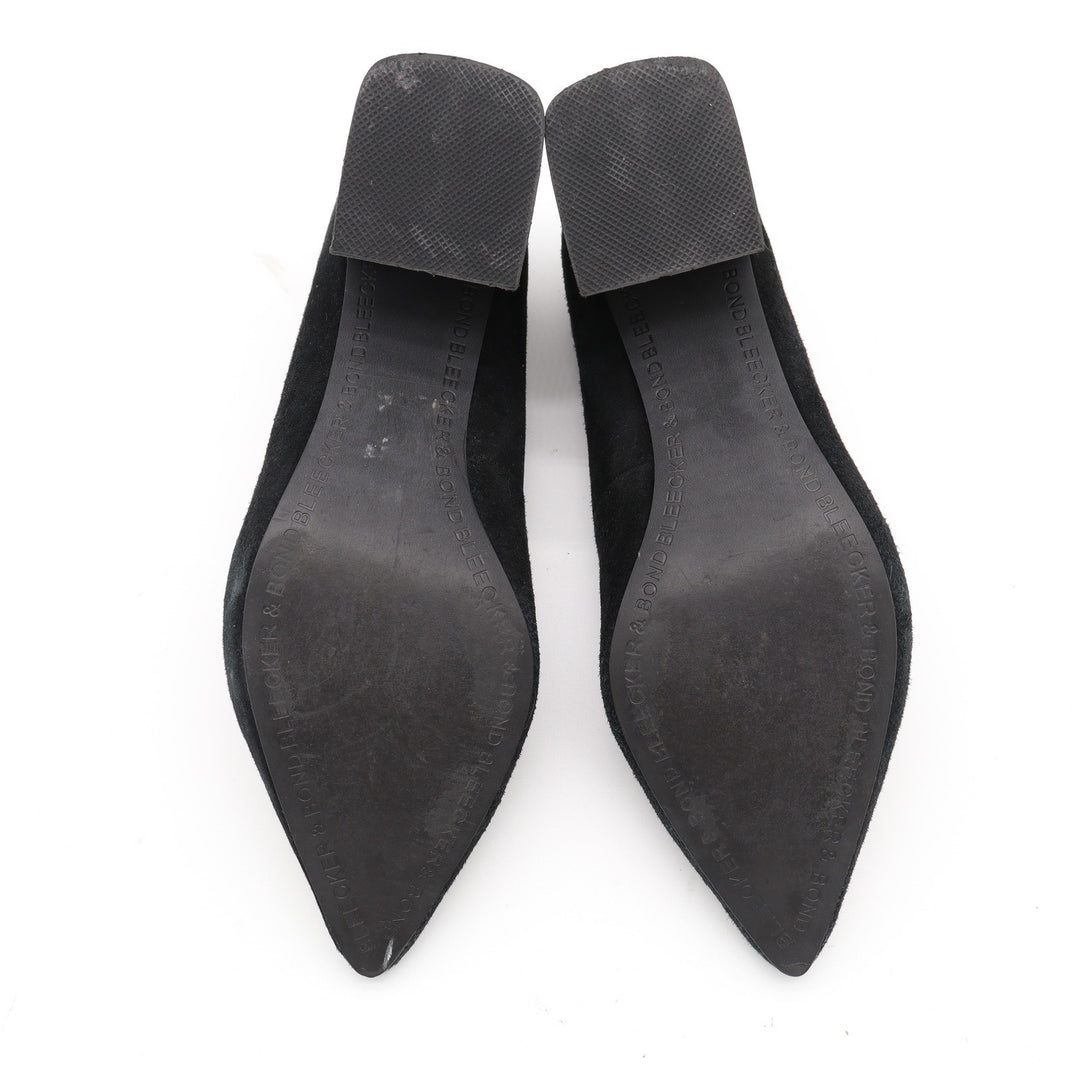 Bleecker & Bond Yasmine Black Suede Pointed Toe Metallic Block Heel Pumps Size 6