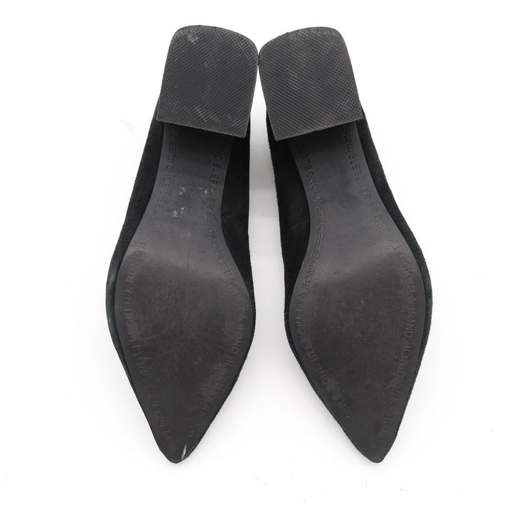 Bleecker & Bond Yasmine Black Suede Pointed Toe Metallic Block Heel Pumps Size 6