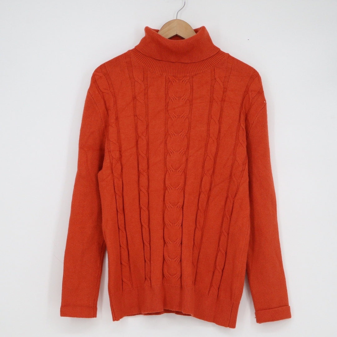 Brick Red Cable Knit Turtleneck Sweater Womens XL Long Sleeve Pullover