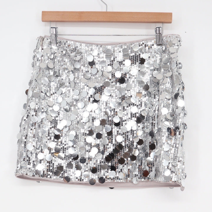 Cider Silver Sequin Mini Skirt High Waisted Party Festival Size Medium NWT