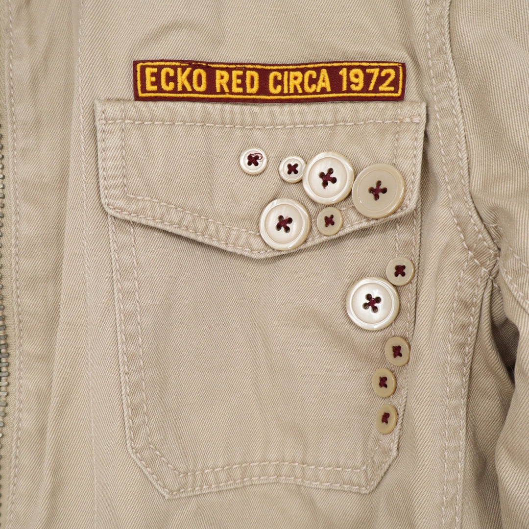 Ecko Red Womens Tan Khaki Utility Bomber Jacket Cropped Cotton Size L