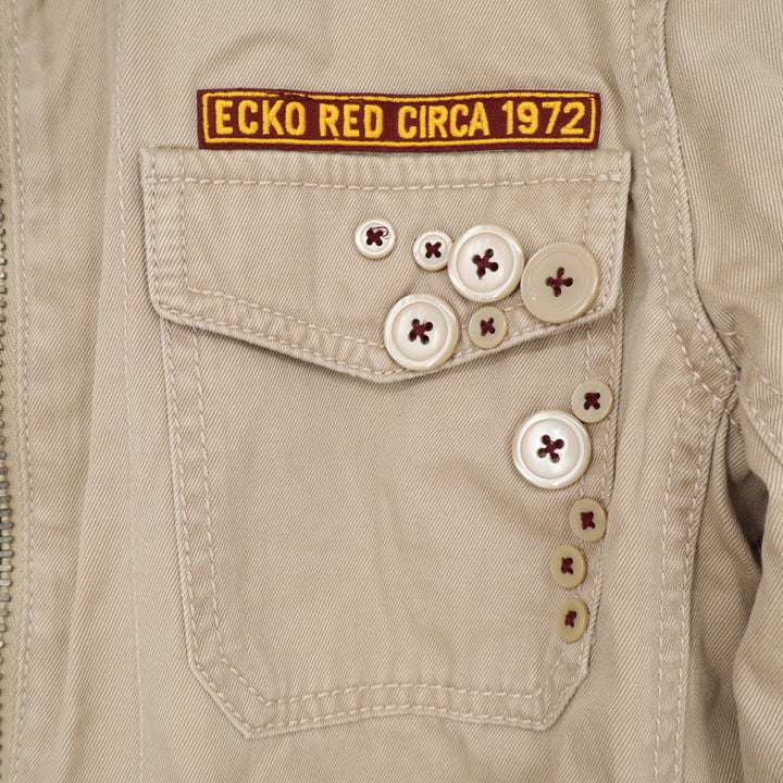 Ecko Red Womens Tan Khaki Utility Bomber Jacket Cropped Cotton Size L