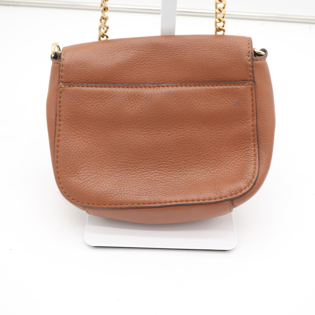 Michael Kors Fulton Small Luggage Brown Pebbled Leather Crossbody Bag Gold Logo