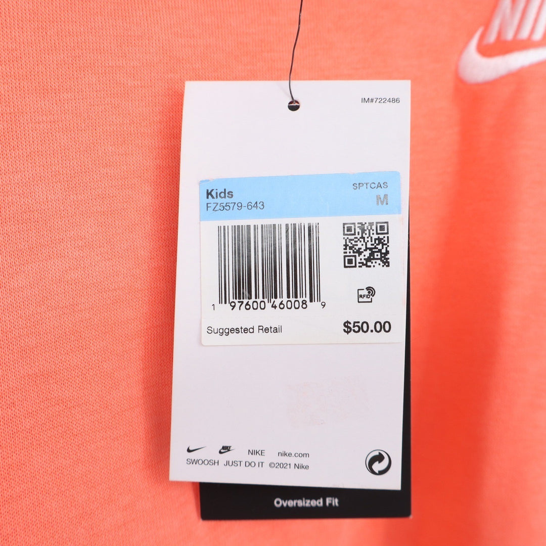 Nike Kids Oversized Fleece Hoodie Coral Orange Medium NEW