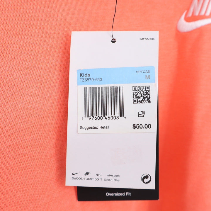 Nike Kids Oversized Fleece Hoodie Coral Orange Medium NEW