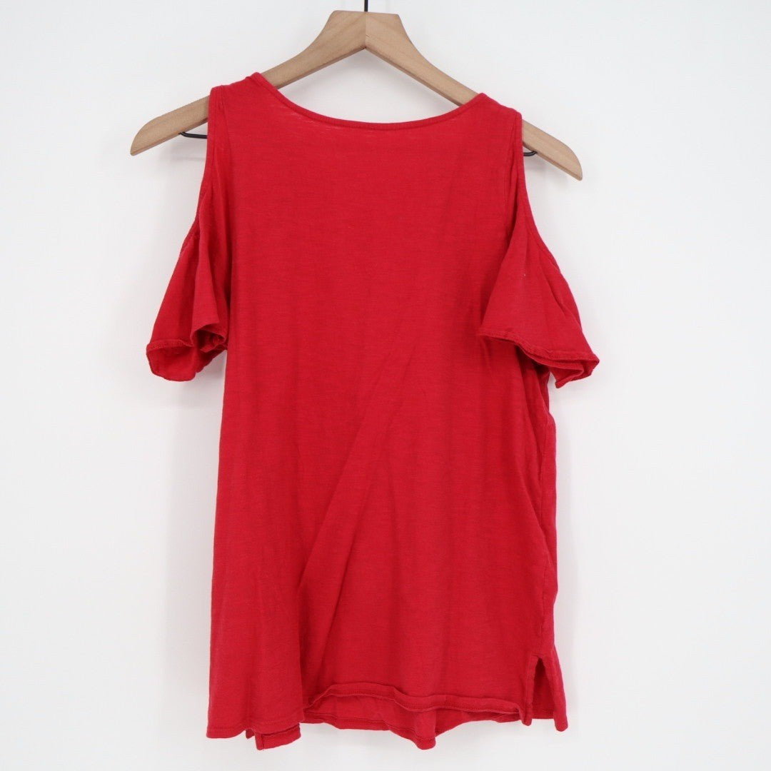 LOFT Red Cold Shoulder Short Sleeve T Shirt Top Size Medium