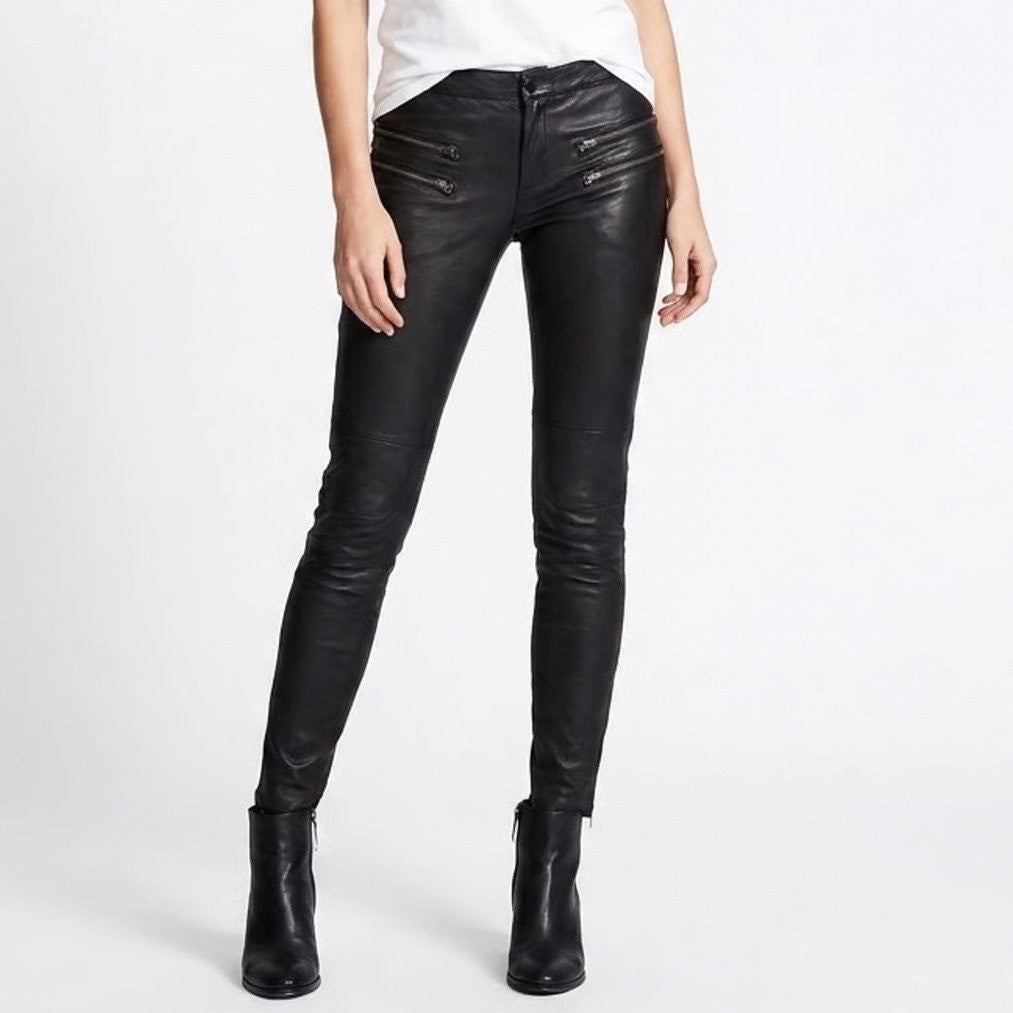 Free People Moto Pants Womens 4 Black Vegan Leather Skinny Leg Ankle Zip Biker