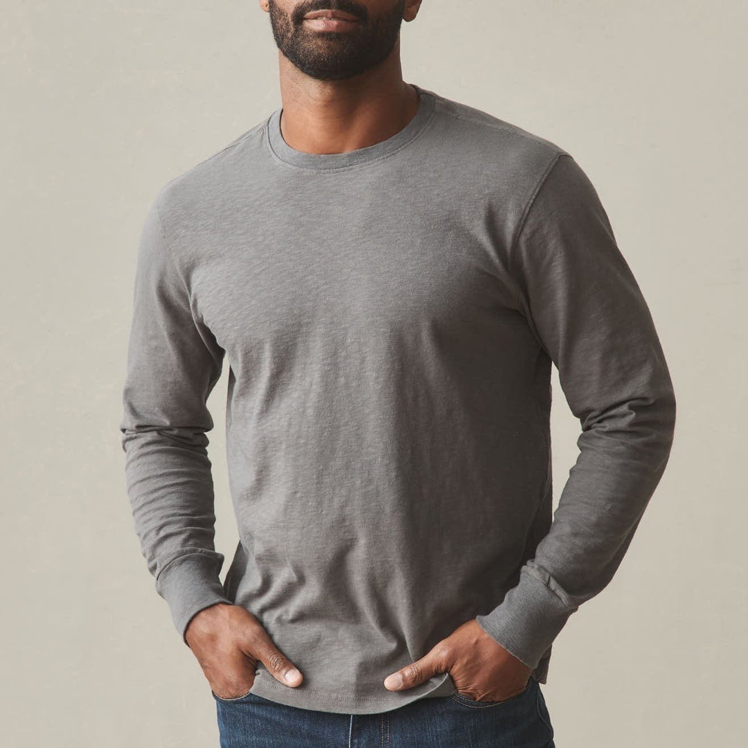 American Giant Premium Slub T-Shirt Mens XL Gray Cotton Crew Neck Long Sleeve