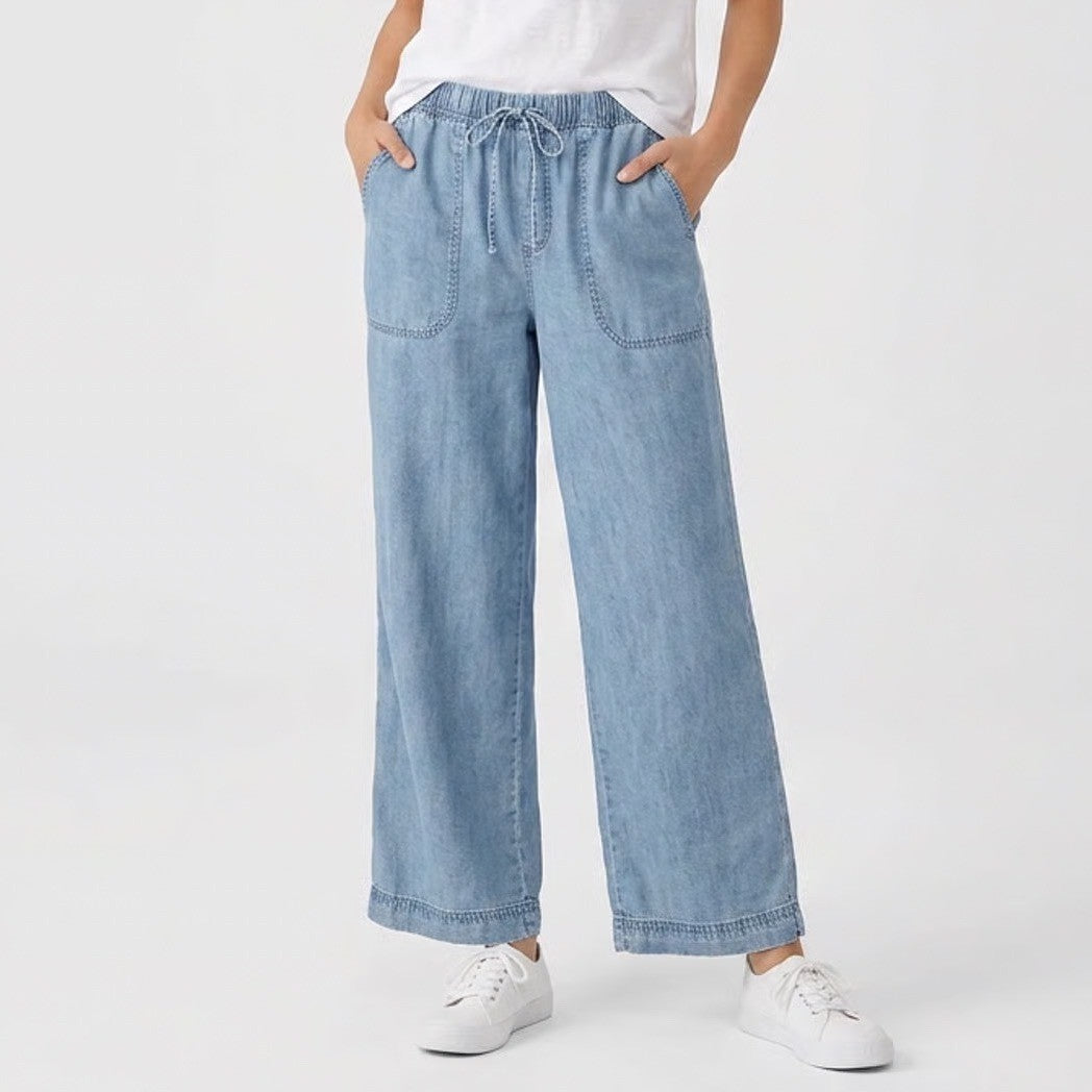 Splendid Women's Wide Leg Lyocell Denim Pants Light Wash Blue Small
