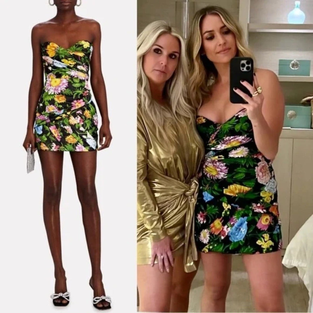 Ronny Kobo Margot Strapless Floral Satin Mini Dress Size XL
