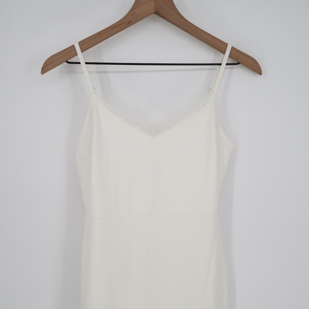 Lulus Maxi Dress Women Small White Stretch Sleeveless Lace Trim V-Neck Back Zip
