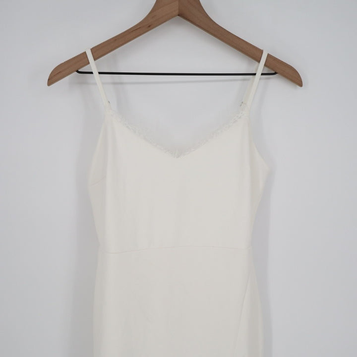 Lulus Maxi Dress Women Small White Stretch Sleeveless Lace Trim V-Neck Back Zip