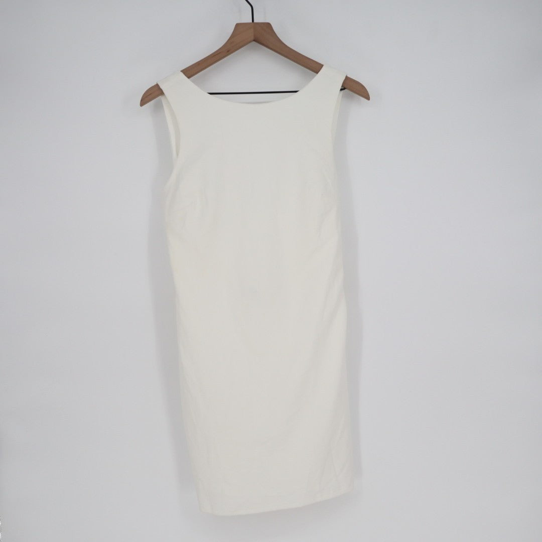 Lulus Sheath Dress Women Large White Stretch Pleated Cut Out Round Neck Side Zip