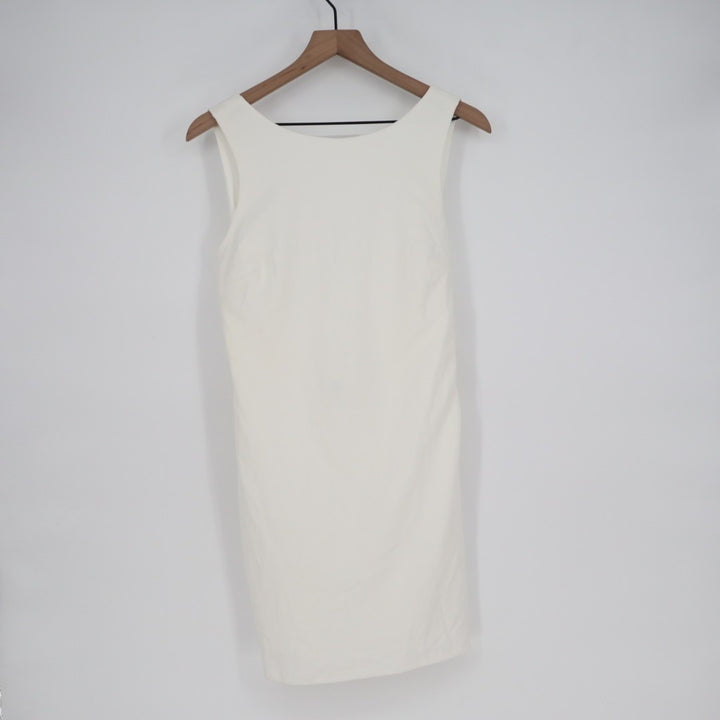 Lulus Sheath Dress Women Large White Stretch Pleated Cut Out Round Neck Side Zip