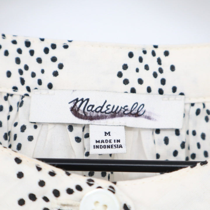 Madewell Shirred Blouse Women's Medium White Geometric Print Balloon Sleeve