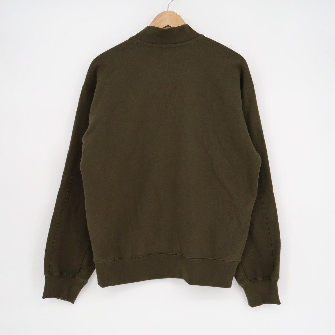 American Giant Bomber Jacket Mens Small Green Logo Fleece Lined Cotton Full Zip