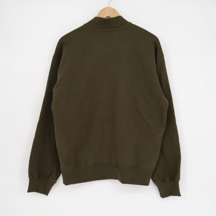 American Giant Bomber Jacket Mens Small Green Logo Fleece Lined Cotton Full Zip